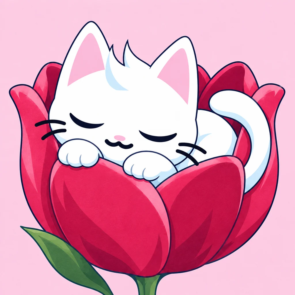 MEW asleep inside the tulip